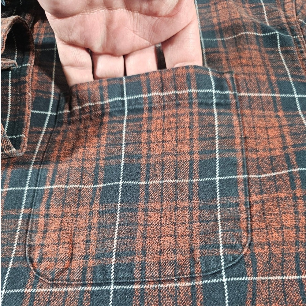 prAna Flannel Shirt Mens XL Rust Blue Plaid Organic Cotton Button Down M2WOOD315 - Picture 10 of 12